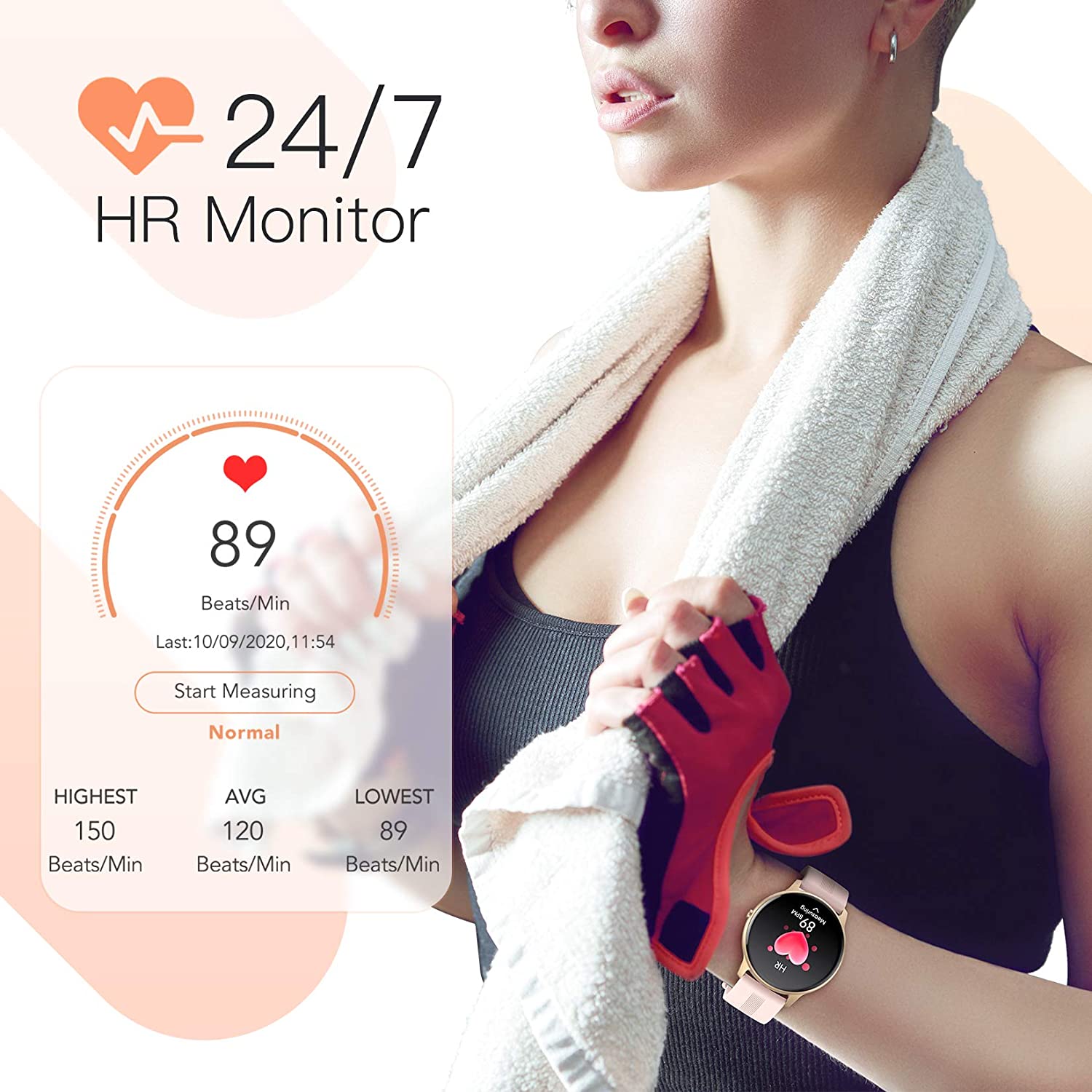 AGPTEK Smart Watch for Women, Smartwatch for Android and iOS Phones IP68 Waterproof Activity Tracker with Full Touch Color Screen Heart Rate Monitor Pedometer Sleep Monitor, Pink - Image 3